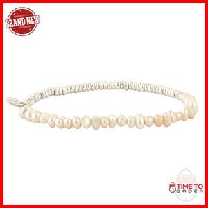 Sterling Silver Pearl Bead Stretch Bracelet, 925 Silver Stacking Boho Jewelry